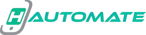 Logo featuring a teal smartphone icon with a gear and the word "AUTOMATE" in green capital letters.
